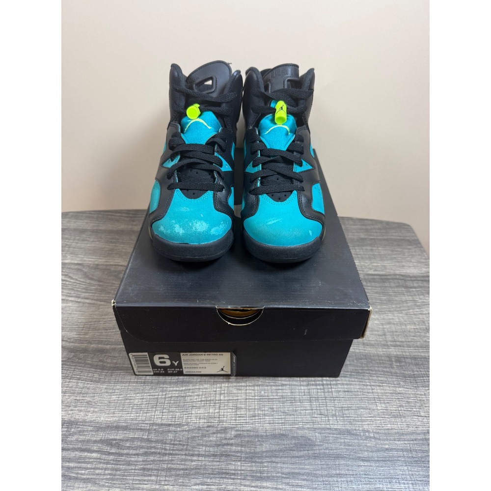 Air Jordan 6 Retro GG Black Volt Ice Turbo Green 543390-043 Kids 6Y Sneaker
